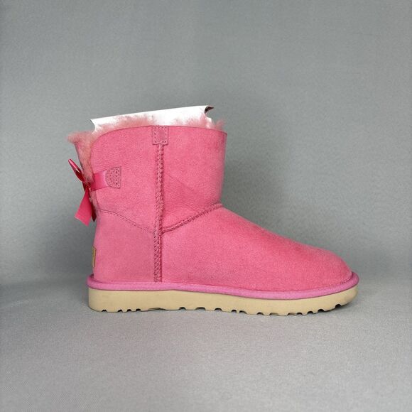 Womens UGG Boots Size 8 Bailey Bow Mini Pink Rose Suede Wool UGG Australia Shoes - Picture 7 of 16